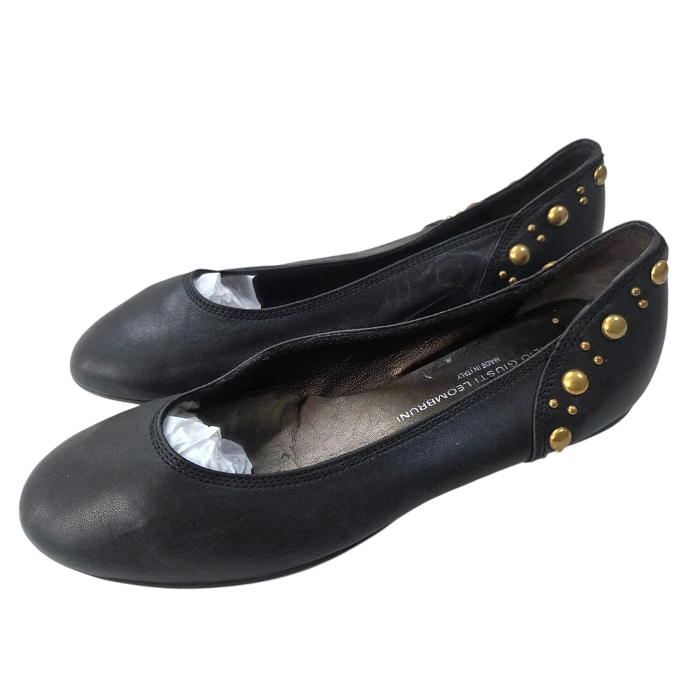 Attilio Giusti Leombruni AGL Leather Ballet Flat Shoes 36.5 6.5 Black Gold